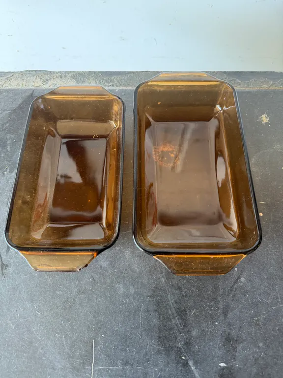 Pair of Vintage Amber Glass Loaf Pans / Baking Dishes