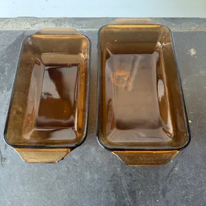 Pair of Vintage Amber Glass Loaf Pans / Baking Dishes