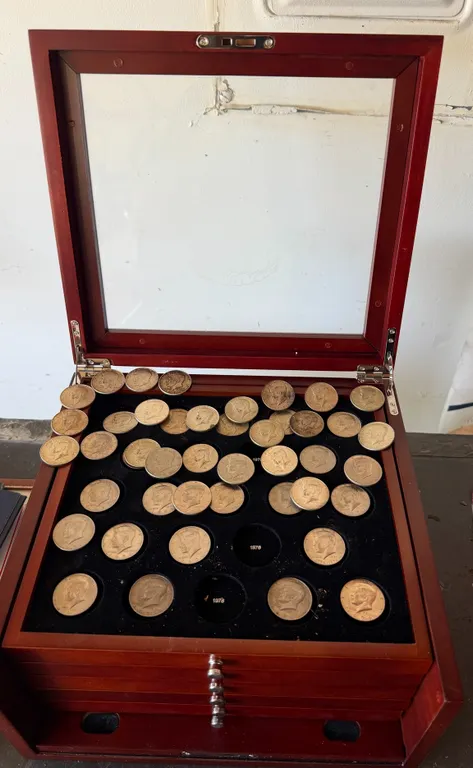 Kennedy Half Dollar Coin Collection w/ Wooden Display Case
