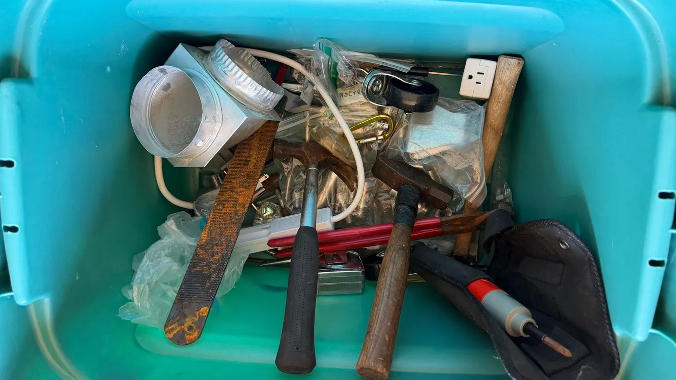 Assorted Tool & Hardware Lot – Hammers Saw Pliers Electrical & More
