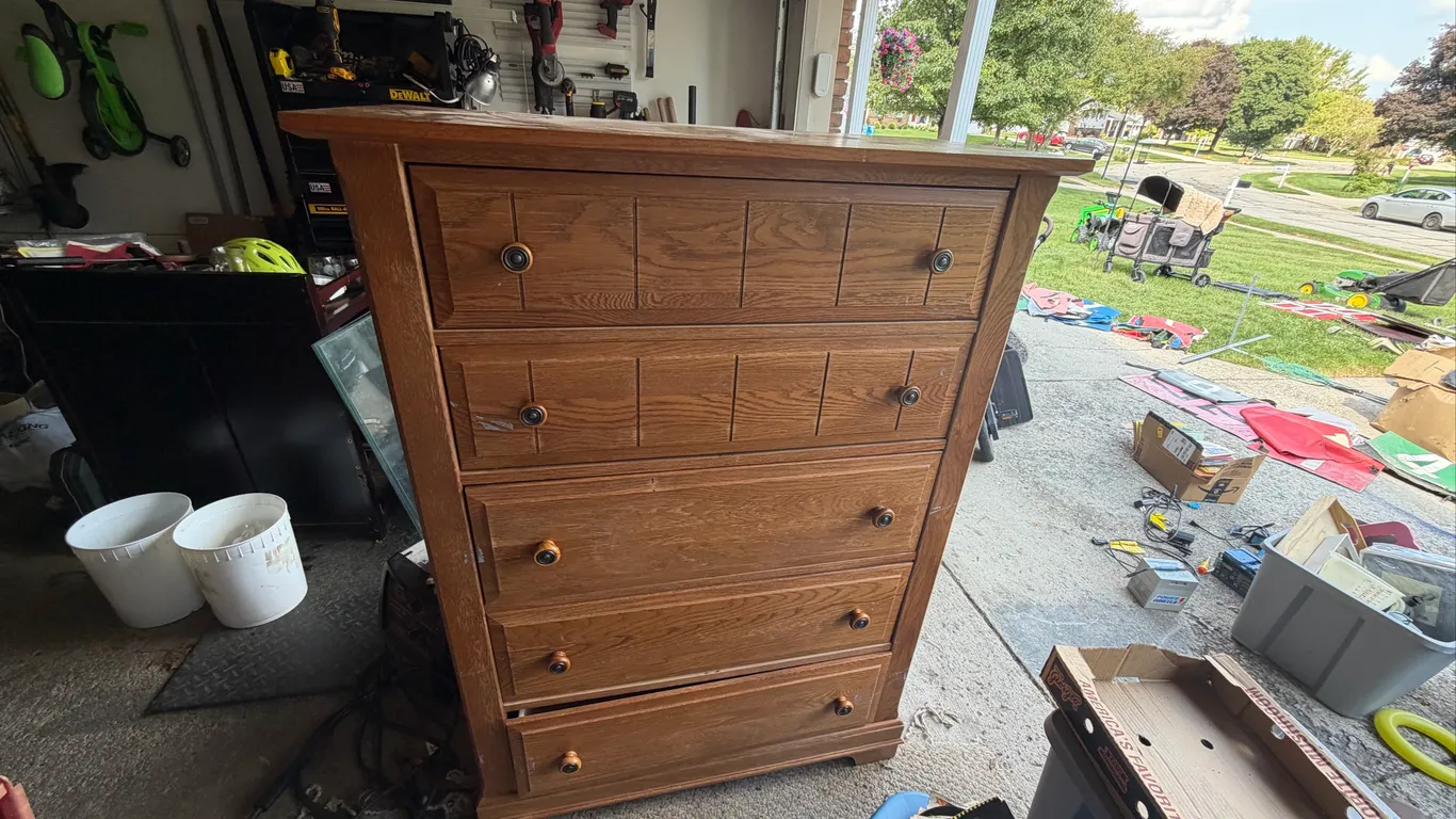 Large Vintage Oak 6-Drawer Tallboy Dresser Chest