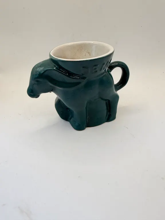Vintage 1990 Frankoma Pottery Democratic Donkey Mug - Green Glaze