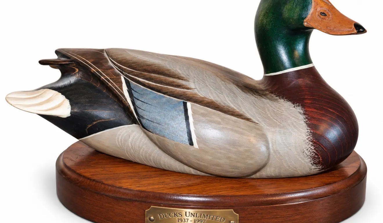 Ducks Unlimited 1937–1997 commemorative carved wooden mallard drake decoy