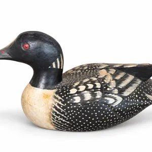 Unmarked hand-carved and painted wooden duck decoy