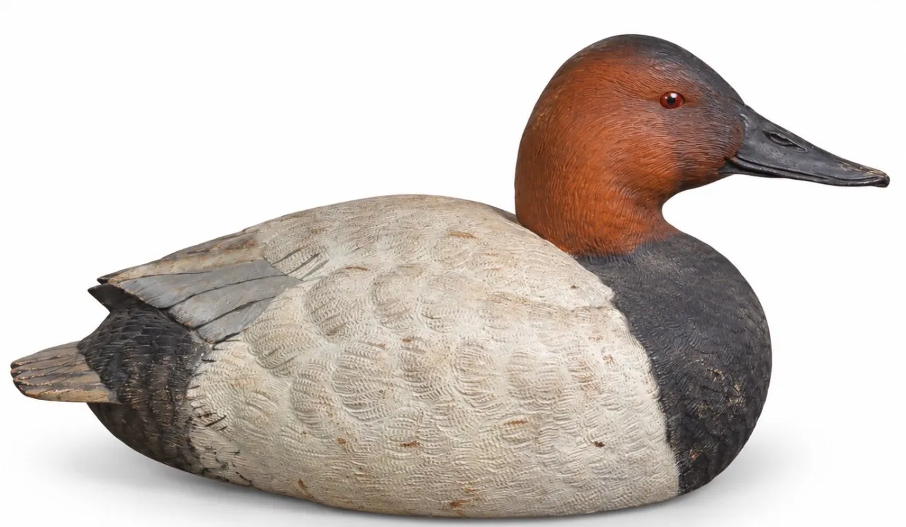 Ducks Unlimited Shooting Rig Collection canvasback drake duck decoy, signed by carver Dick Rhode.