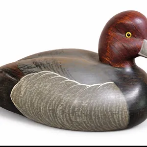 Redhead drake duck decoy Ducks Unlimited medallion and the signature of carver Bob Bolle