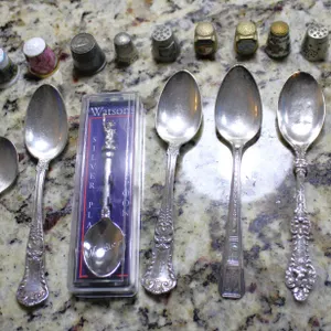 Sterling and Silverplate Spoons with Collectible Thimbles
