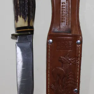 Edge Brand Solingen Fixed Blade Knife with Stag Handle and Leather Sheath