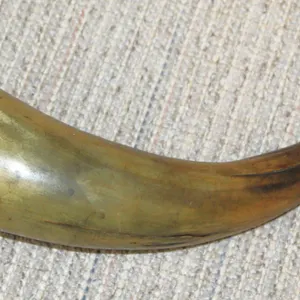 Carved Powder Horn with Wood Base and Stopper