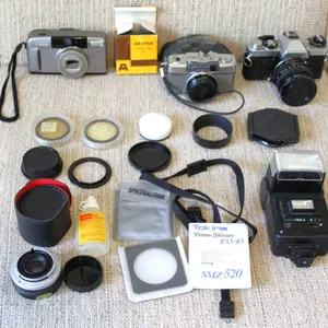 Film Camera Lot With Lenses and Accessories