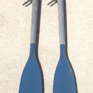 Gray and Blue Boat Oars with Oar Locks