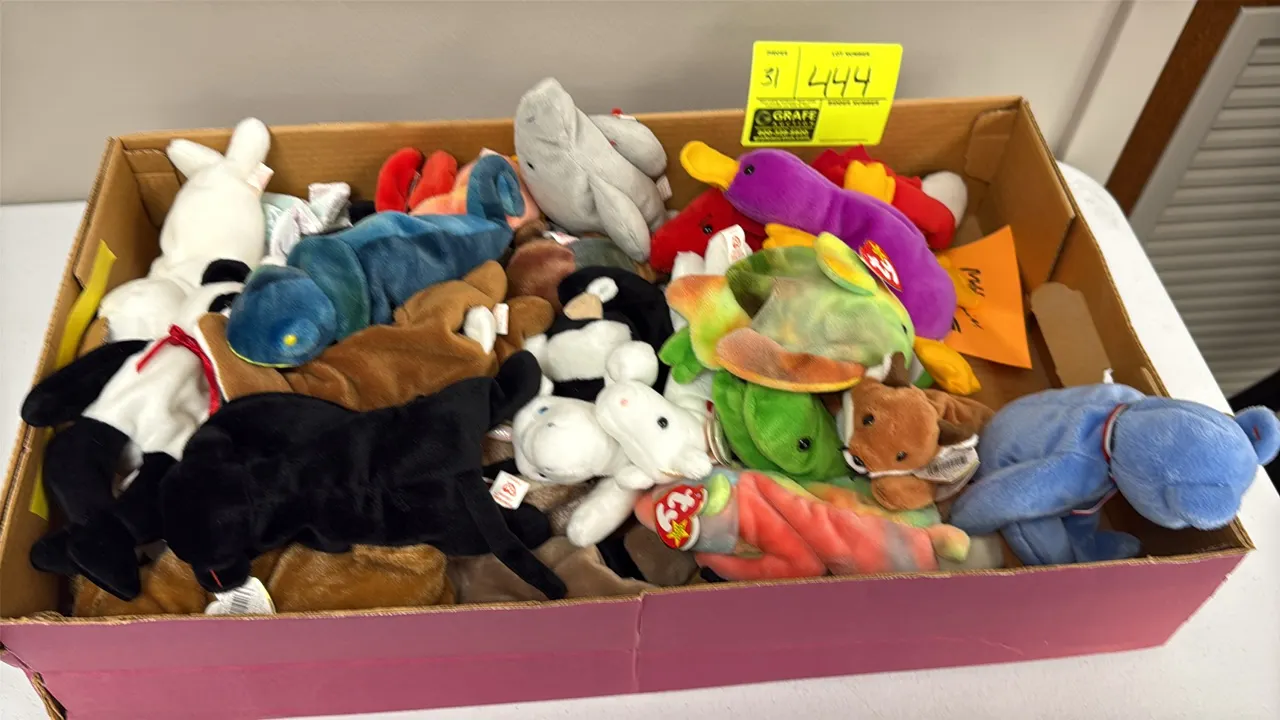 A Collection of Ty Original Beanie Babies. (Ty, 1990s) A collection of assorted original Ty Beanie Babies plush animals, including Grunt, Claude, Wise