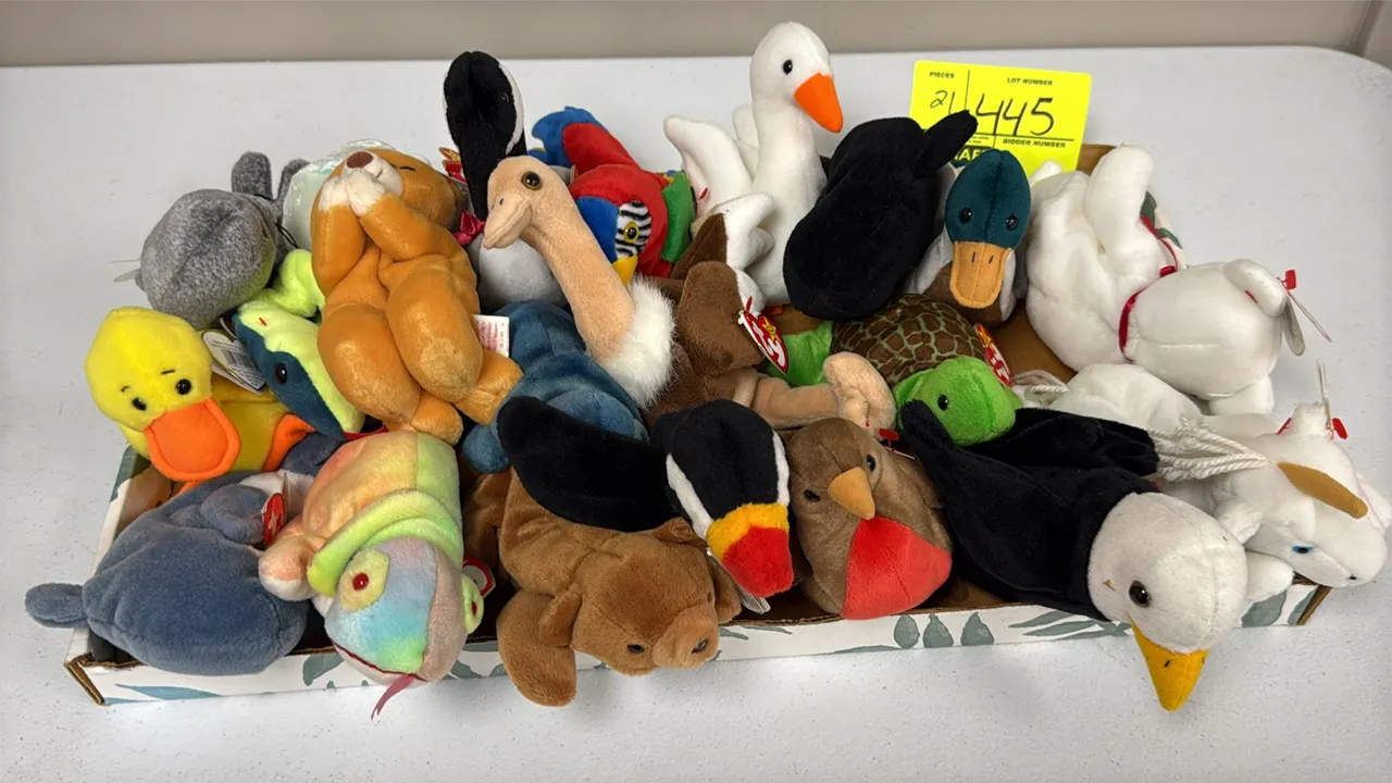 A Collection of Ty Original Beanie Babies. (Ty, 1990s) An assortment of plush figures including Stretch the ostrich, birds, bears, and other animals.