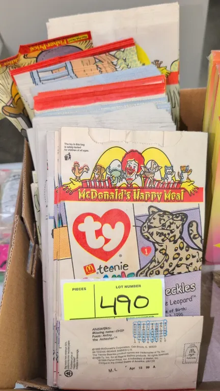 A Collection of McDonald's Ty Teenie Beanie Babies Happy Meal Bags. (McDonald's, 1997-1999) A collection of original paper Happy Meal bags from the na