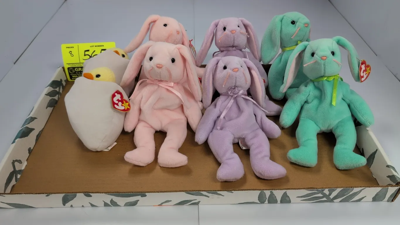 A Collection of Ty Easter Beanie Babies. (Ty, 1990s) A collection of Easter-themed plush Beanie Babies, including Hoppity, Hippity, Floppity, and Eggb