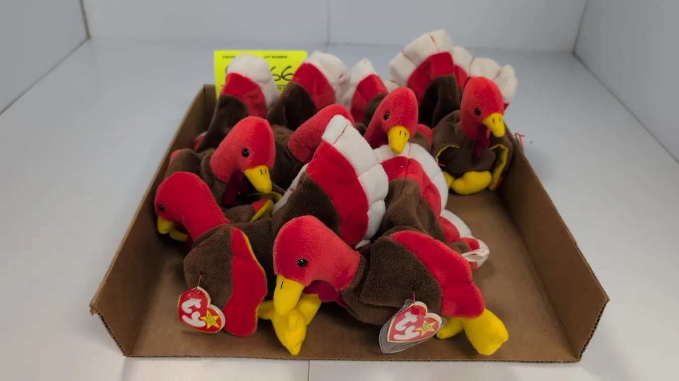 A Collection of "Gobbles" Beanie Babies. (Ty, 1996) Thanksgiving turkey plush figures from The Beanie Babies Collection (Style 4034), featuring brown