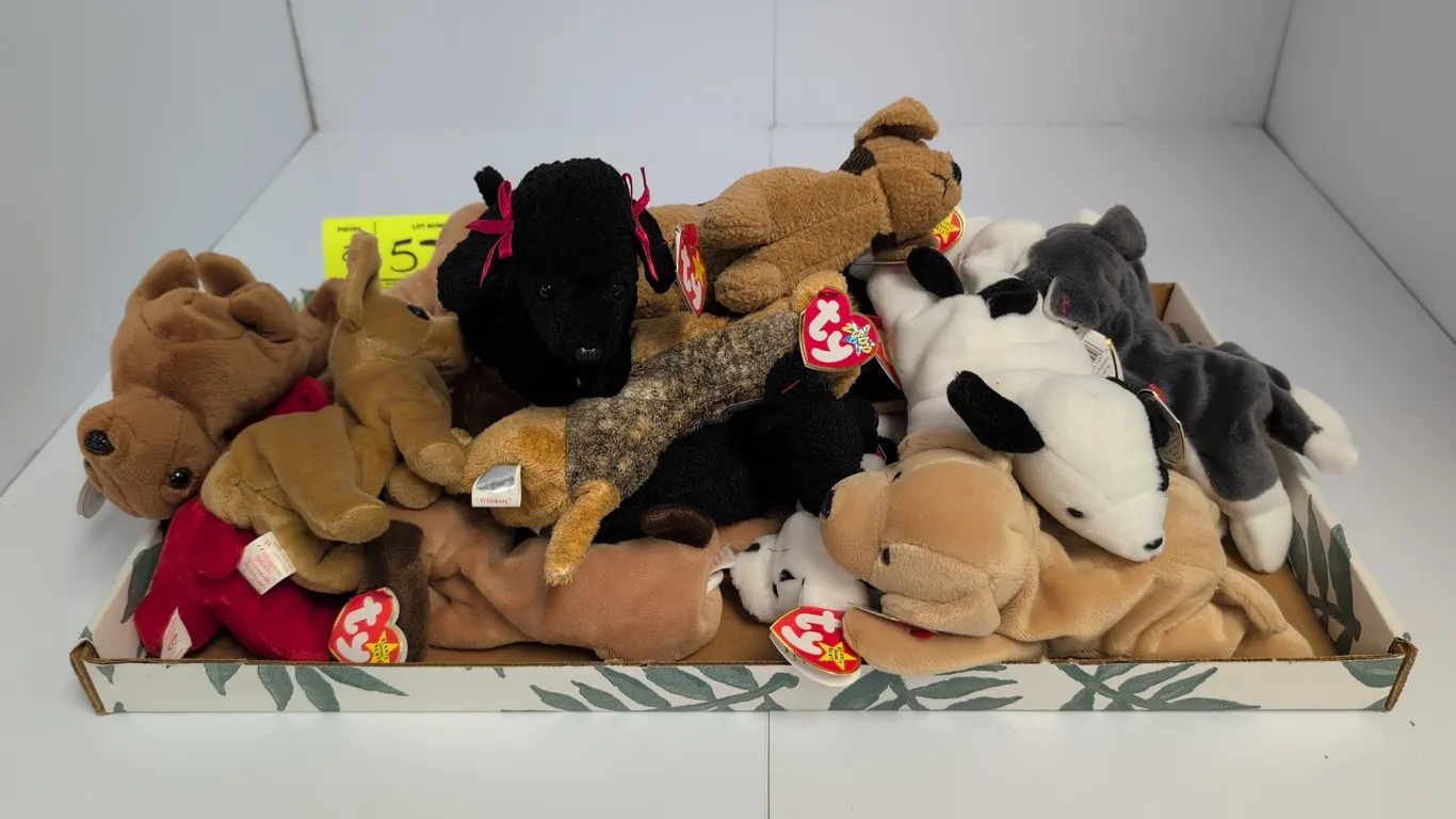 A Collection of Ty Beanie Babies Dog Plush Toys. (Ty, 1990s) An assortment of canine styles including a poodle, dalmatian, pug, terrier, and hound, cr