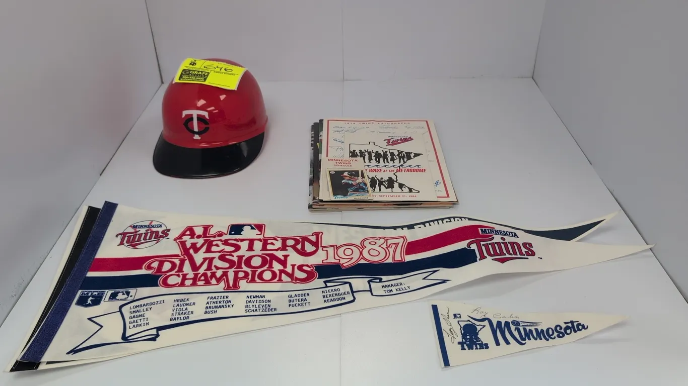 A Collection of Minnesota Twins Memorabilia. (MLB, 1970s-1990s) A 13-piece collection of vintage Minnesota Twins memorabilia including 1987 AL Western