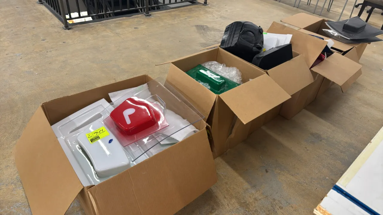 Lot of (6) boxes of various poly and 3D printed samples. Includes assorted thermoformed and vacuum-formed plastic panels, colored prototype covers, an