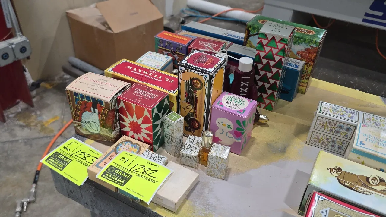 A Collection of Vintage Avon Collector Bottles and Decanters. (Avon, 1960s-1970s) A collection of assorted novelty perfume bottles, aftershave decante