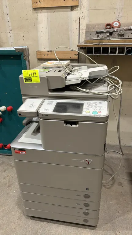 2015 Canon imageRUNNER ADVANCE C5250 multifunction copier printer. Features color touchscreen display, DADF-AK1 duplex automatic document feeder, Cass