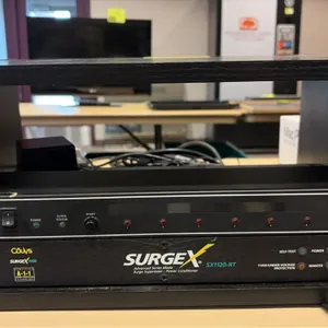 SurgeX SX1120-RT surge suppressor and Atlas Sound SACR-191 sequential switch system. Features an Atlas Sound SACR-191 sequential switch system and a S
