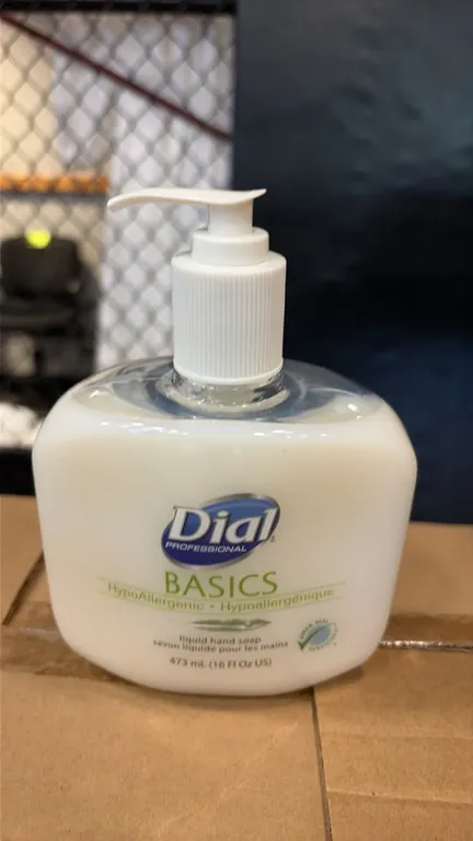 Dial Professional Basics hypoallergenic liquid hand soap. Case of (12) 16 fl oz (473 mL) pump dispenser bottles.