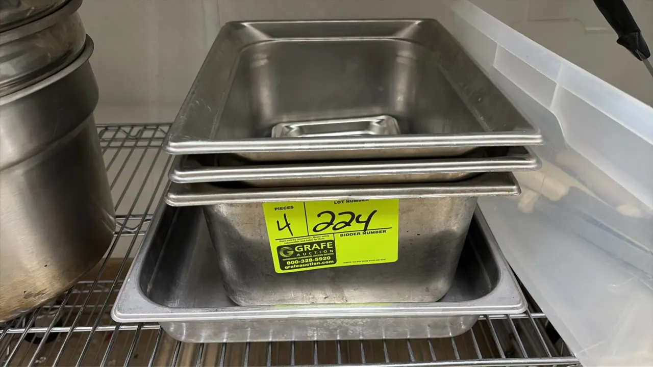 Assorted stainless steel hotel pans. Features durable stainless steel construction in assorted sizes and depths.