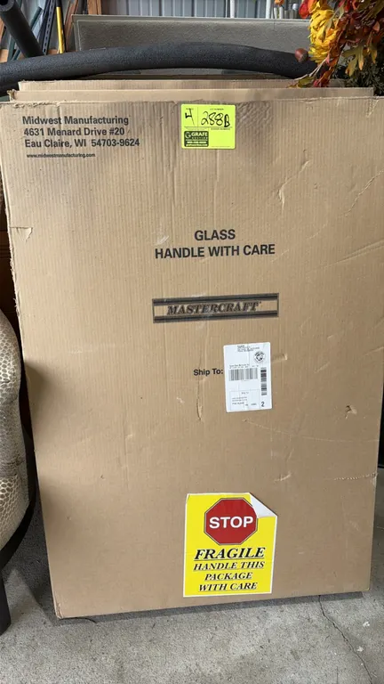 Mastercraft boxes of miscellaneous glass. Packaged in Midwest Manufacturing shipping cartons marked glass and handle with care.