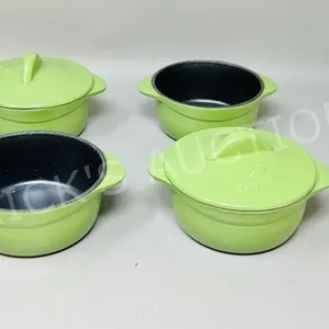 4 Calphalon , 4 " w cast iron mini pots, 2 lids