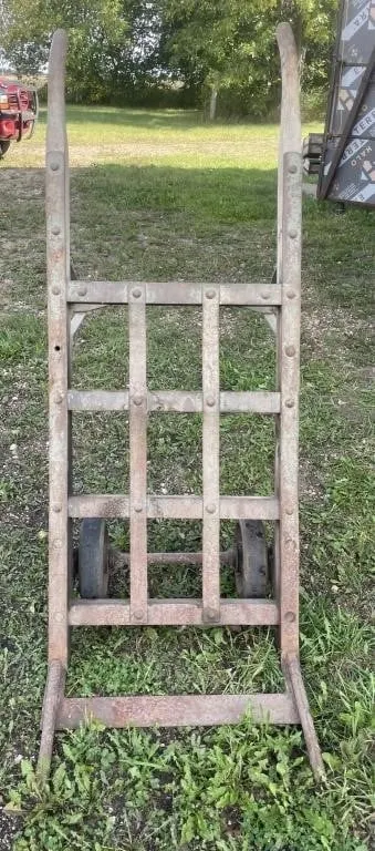 Antique wood and iron hand truck/barrel dolly.