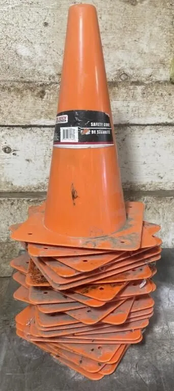 Two dozen orange safety cones. 12 inches tall.