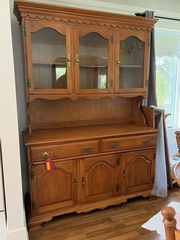Vintage solid wood china cabinet and hutch HEAVY!