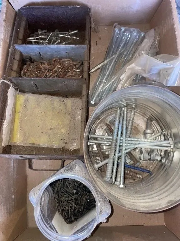 Assortment of lag screws. Eivets, screws and
