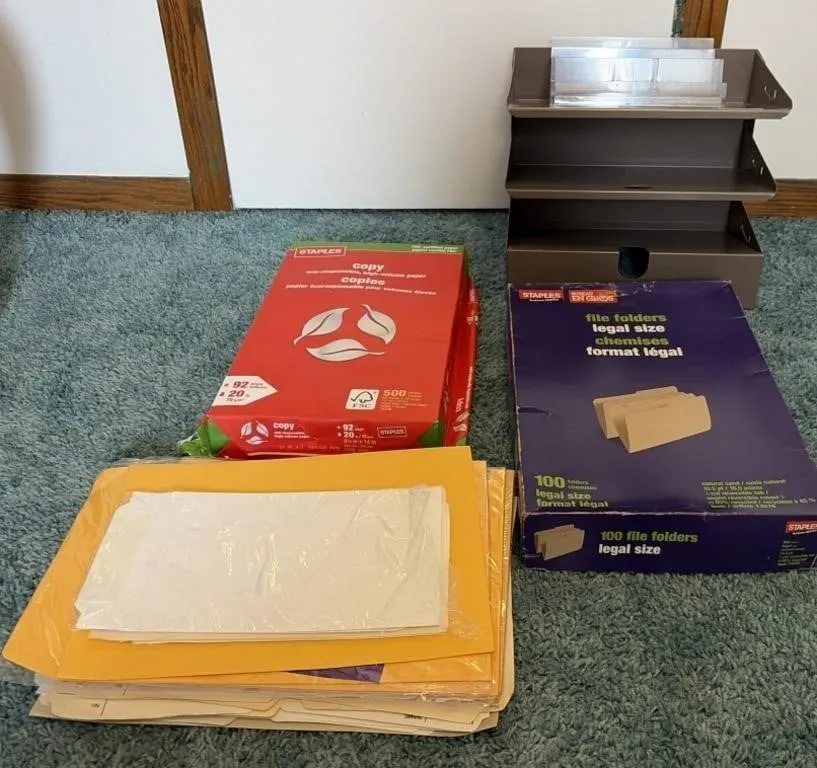Paper, Legal Sized File Folders, Metal Desk