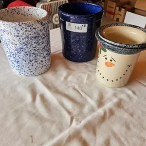 3 Crocks - 2 Blue & Snowman Dip Server