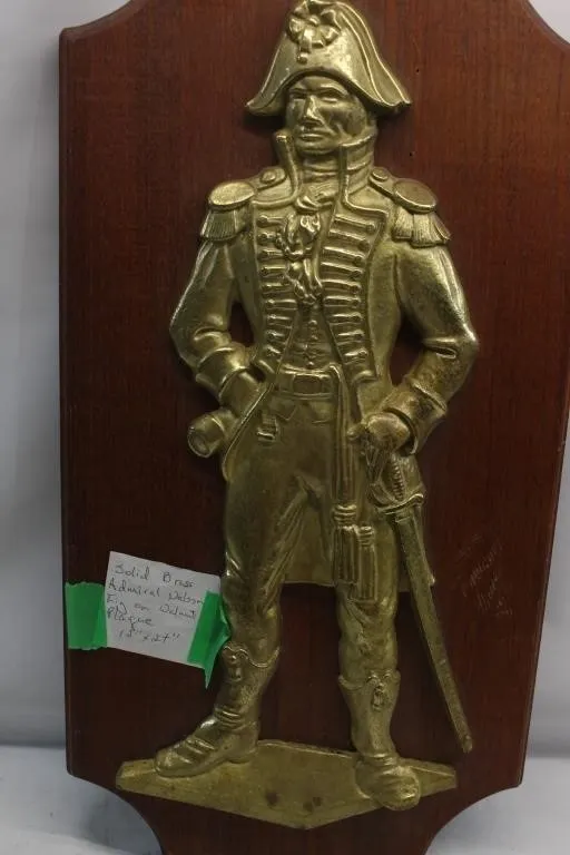 Solid Brass Admiral Nelson Figure on Walnut Plaque