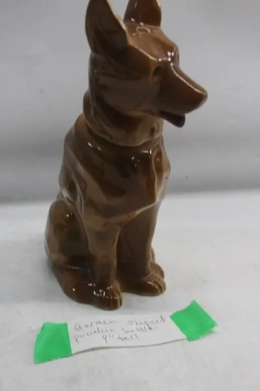 German Shepherd Porcelain Bottle, 9" Tall