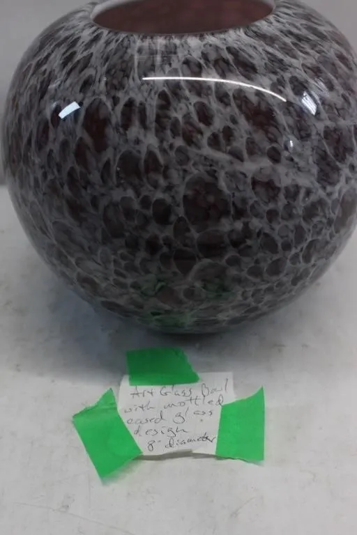Art Glass Bowl with Mottled Cased Glass Design, 8"