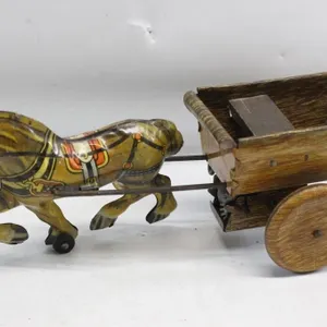 Tin Litho Horse-Drawn Cart Wind-Up Toy