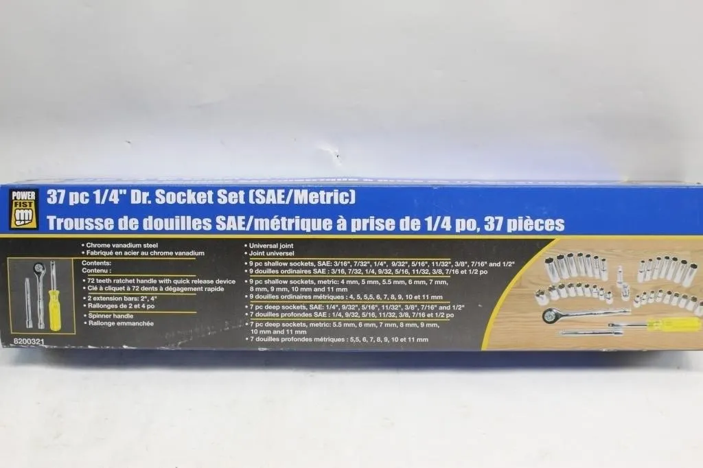 Power Fist 37 pc 1/4" Dr. Socket Set SAE/Metric