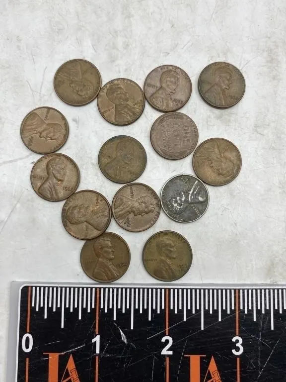 Lot of 14 Lincoln Wheat/Memorial Cents & 1 Nickel