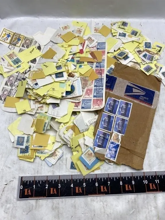 Mixed Lot: Stamps, Vinyl Records, Wood Bookends