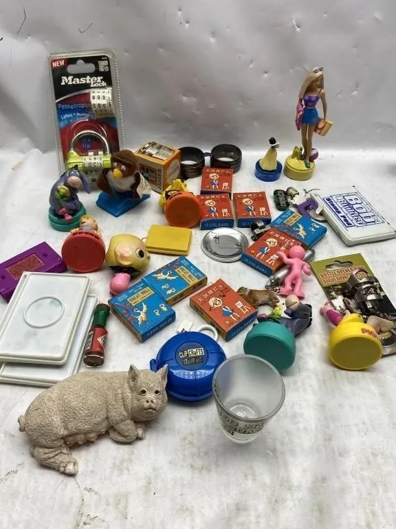 Mixed Toy & Collectibles Lot: Figurines, Crayons,