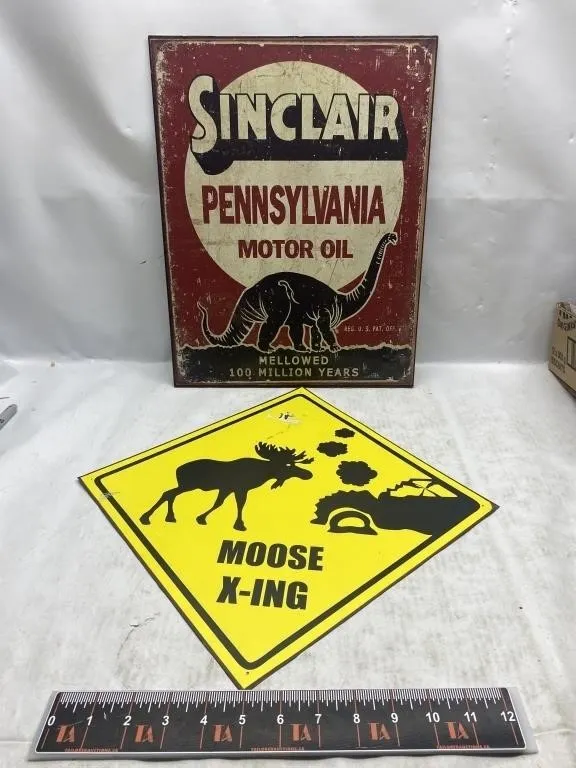 Sinclair Motor Oil & Moose X-ing Tin Signs