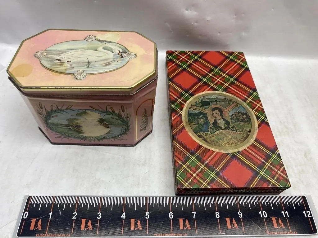 Vintage Swan/Bird Biscuit Tin & Tartan Shortbread