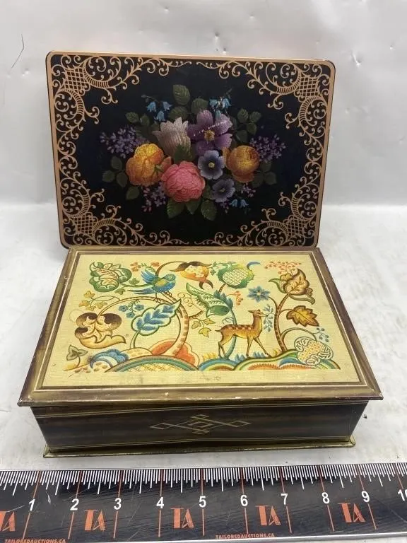 Pair of Decorative Lacquer-Style Tin Boxes