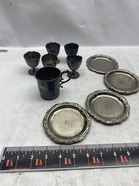 Silverplate Egg Cups, Cup & Coasters Lot