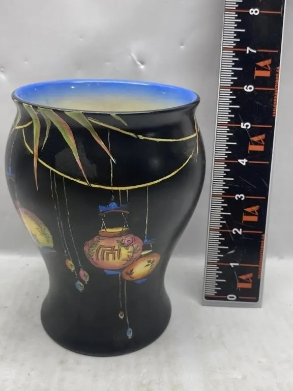 Crown Ducal Ware Black Lantern-Pattern Vase