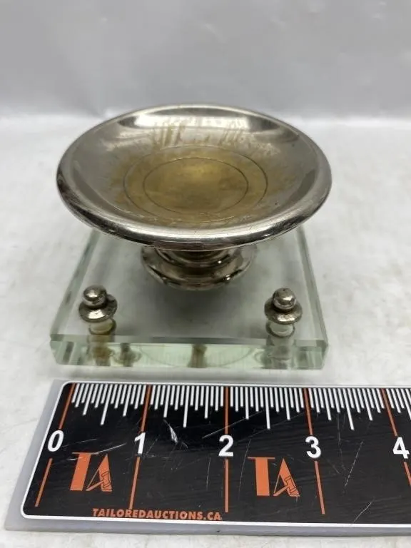 Silver-Plated Compote Dish on Glass Base with Ball
